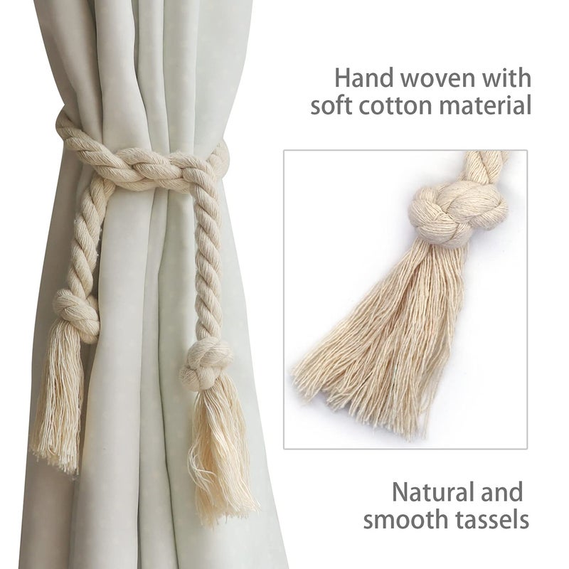 Yteseery 2 Pack Curtain Tiebacks Rope, Outdoor Curtain Tiebacks, Natural Cotton Curtain Ties, Village Rural Rustic Curtain Holdbacks, Farmhouse Nautical Curtain Tie Backs Holders for Drapes, Beige - Image 5